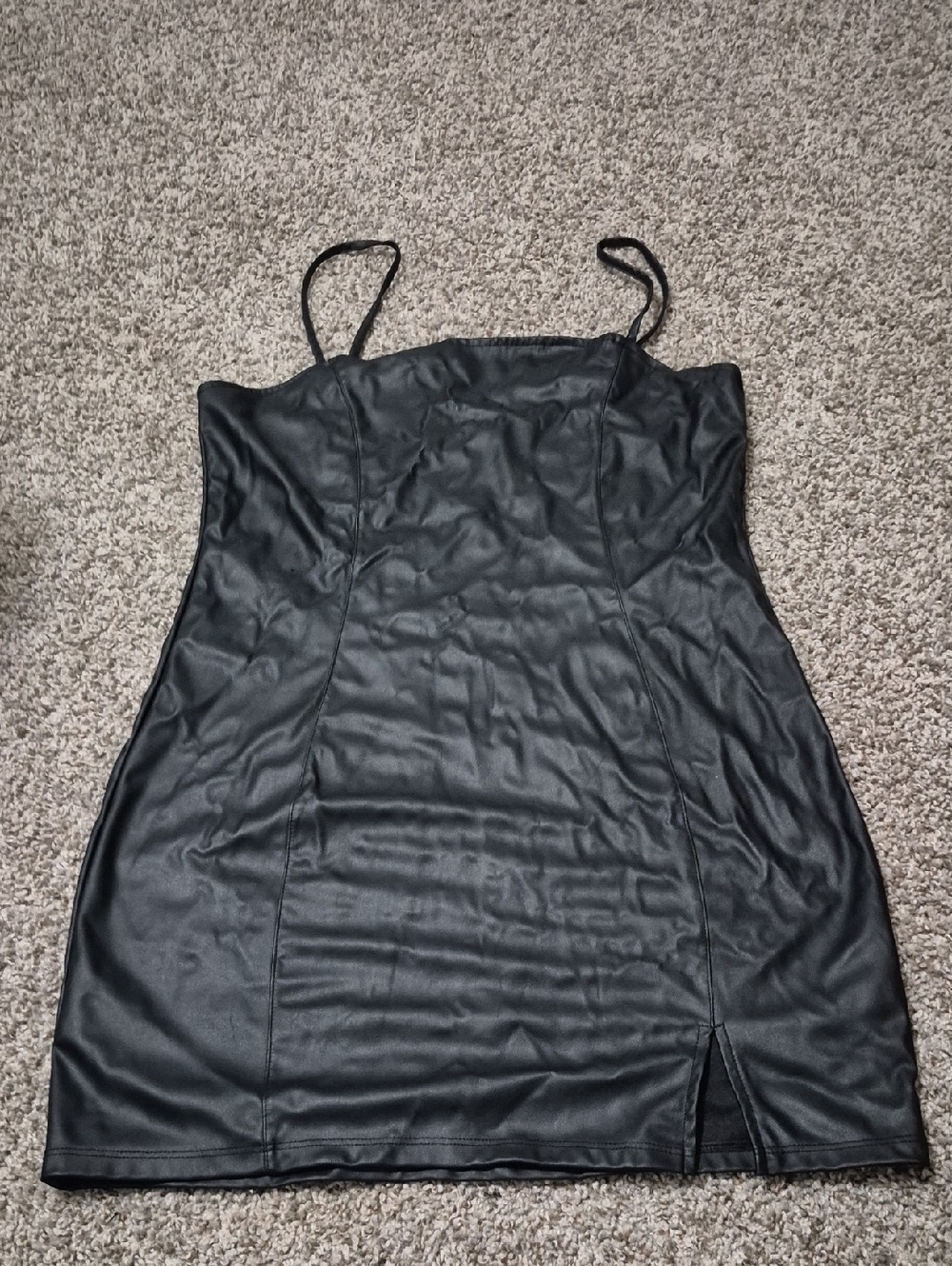 Black Faux Leather Mini Dress with Spaghetti Straps